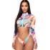 Geometric Print Long Sleeve Zipper Hipster Rash Guard Swimwear