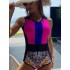 Printed Zipper Sleeveless Contrast Color Swimsuits