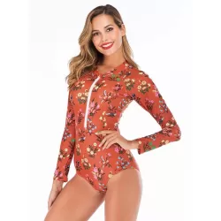 Floral Printed Zipper Collar Wetsuit