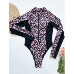Leopard-Print Zipper Long Sleeves Wetsuit