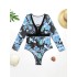 Floral-Print Split-Joint Long Sleeve One-Piece Wetsuit