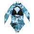 Long Sleeve Mesh Floral-Print Backless One-Piece Swimwear