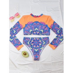 Floral Long Sleeve High-Waisted Wetsuit