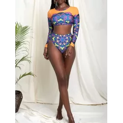Floral Long Sleeve High-Waisted Wetsuit
