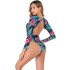 Floral Long Sleeve Backless Rash Guard One-Piece Swimwear