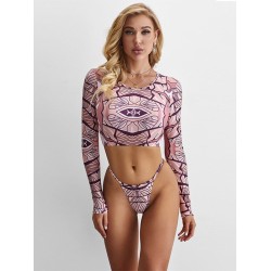 Floral Long Sleeve Round-Neck Brazilian Wetsuit