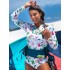 Fashion Floral Print Zipper One-Piece Wetsuit Swimwear