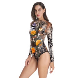 Halloween Pumpkin-Print Long-Sleeves Wetsuit