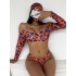 Floral Printed Off-Shoulder Long-Sleeves Wetsuit