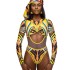 Long Sleeves Hollow Ethnic Printed Backless One-Piece Swimwear