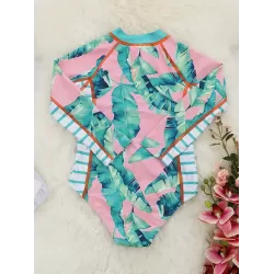 Long Sleeved Floral Printed Zipper One-Piece Wetsuits