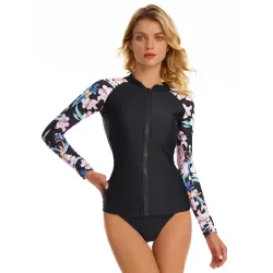 Long Sleeves Zipper Split-Joint Floral Printed One-Piece Wetsuits
