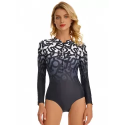Long Sleeves Floral Printed Zipper One-Piece Wetsuits