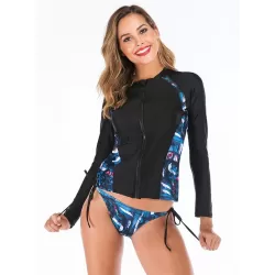 Floral Strappy Zipper Two Pieces Wetsuit