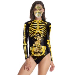 Fashion Halloween Skeleton 3D&Floral Printed Long-Sleeves Wetsuit