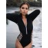 Long Sleeve Color-Block Leopard Print Zipper Wetsuit