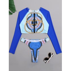 Floral Long Sleeve Zipper Backless Brazilian Wetsuit