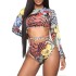 Floral Long Sleeveless Backless High-Waisted Rash Guards