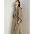 Office Belted Solid Color Notched Collar Wool Overcoat