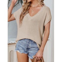 Solid Color Batwing Sleeves Loose V-Neck Pullovers