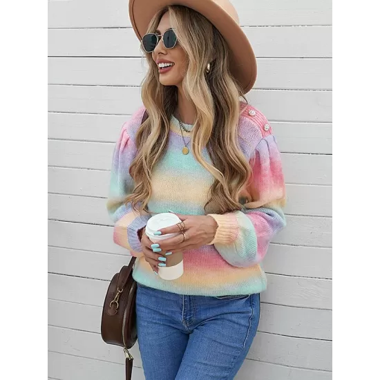 Casual Loose Patchwork Round-Neck Sweater Top Casual Loose Patchwork Round-Neck Sweater Top