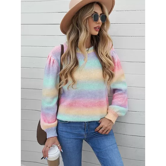 Casual Loose Patchwork Round-Neck Sweater Top Casual Loose Patchwork Round-Neck Sweater Top