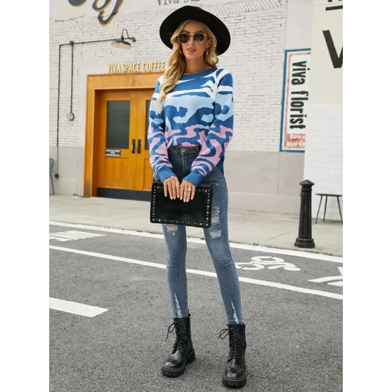 Casual Loose Zebra-Stripe Patchwork Sweater Top Casual Loose Zebra-Stripe Patchwork Sweater Top