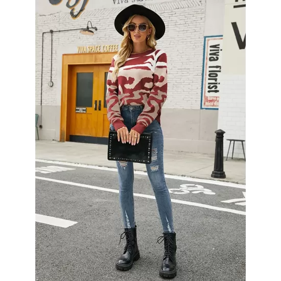 Casual Loose Zebra-Stripe Patchwork Sweater Top Casual Loose Zebra-Stripe Patchwork Sweater Top