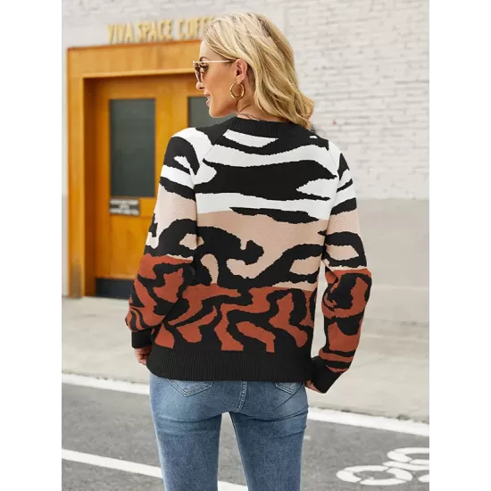 Casual Loose Zebra-Stripe Patchwork Sweater Top Casual Loose Zebra-Stripe Patchwork Sweater Top