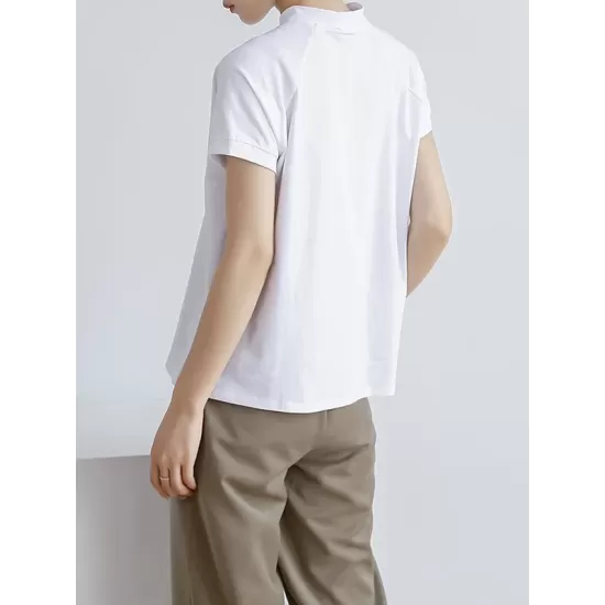 Casual Short Sleeves Loose Solid Color Stand Collar T-Shirts Tops Casual Short Sleeves Loose Solid Color Stand Collar T-Shirts Tops