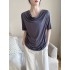 Pleated Solid Color Short Sleeves Heaps Collar T-Shirts Tops
