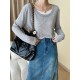 Asymmetric Split-Joint False Two Long Sleeves Round-Neck T-Shirts Tops Asymmetric Split-Joint False Two Long Sleeves Round-Neck T-Shirts Tops
