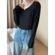 Asymmetric Split-Joint False Two Long Sleeves Round-Neck T-Shirts Tops Asymmetric Split-Joint False Two Long Sleeves Round-Neck T-Shirts Tops
