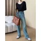 Asymmetric Split-Joint False Two Long Sleeves Round-Neck T-Shirts Tops Asymmetric Split-Joint False Two Long Sleeves Round-Neck T-Shirts Tops