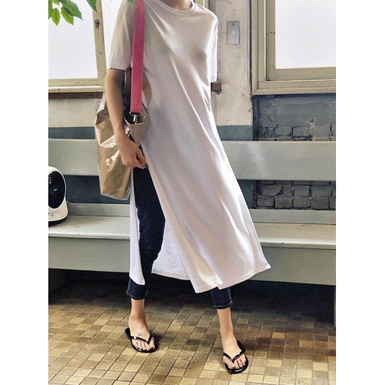 Casual Simple Split-Side Designed Long T-Shirt Casual Simple Split-Side Designed Long T-Shirt