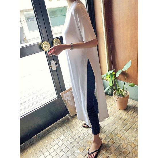 Casual Simple Split-Side Designed Long T-Shirt Casual Simple Split-Side Designed Long T-Shirt