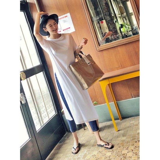 Casual Simple Split-Side Designed Long T-Shirt Casual Simple Split-Side Designed Long T-Shirt