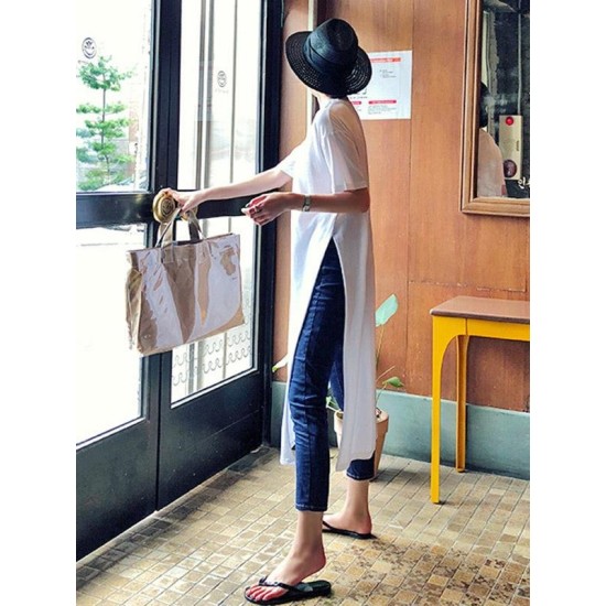 Casual Simple Split-Side Designed Long T-Shirt Casual Simple Split-Side Designed Long T-Shirt