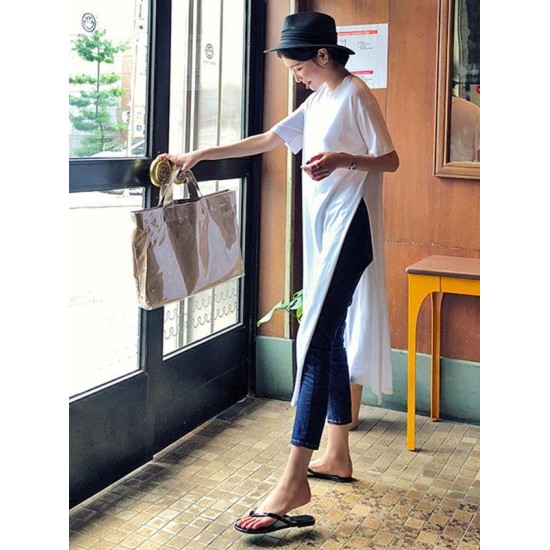 Casual Simple Split-Side Designed Long T-Shirt Casual Simple Split-Side Designed Long T-Shirt