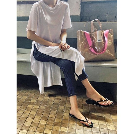 Casual Simple Split-Side Designed Long T-Shirt Casual Simple Split-Side Designed Long T-Shirt