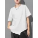 Asymmetric Solid Color Split-Joint Loose Short Sleeves Round-Neck T-Shirts Tops Asymmetric Solid Color Split-Joint Loose Short Sleeves Round-Neck T-Shirts Tops