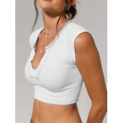 Split-Joint Cap Sleeve Skinny Deep V-Neck Vest Top