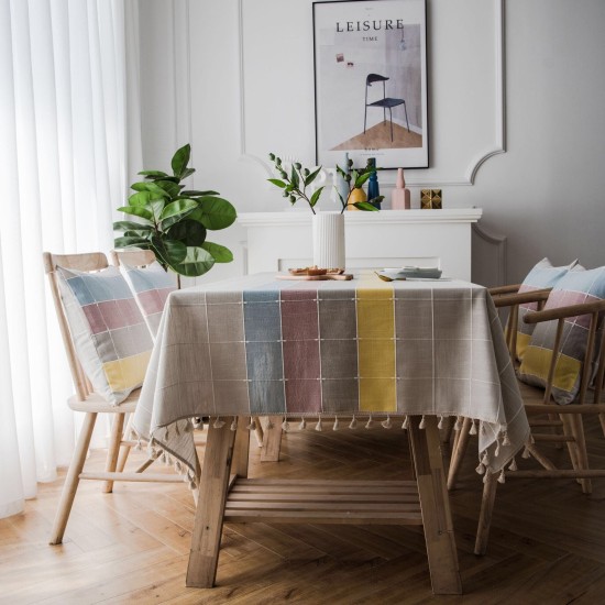 Plaid cotton Linen Tablecloth With Tassel Waterproof Plaid cotton Linen Tablecloth With Tassel Waterproof