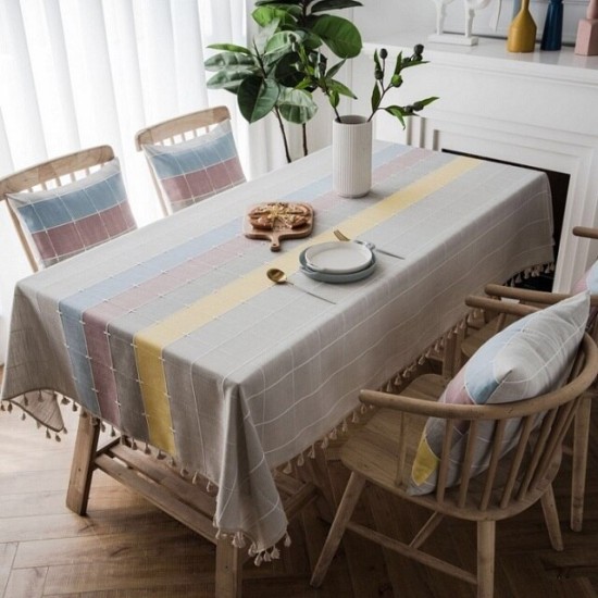 Plaid cotton Linen Tablecloth With Tassel Waterproof Plaid cotton Linen Tablecloth With Tassel Waterproof